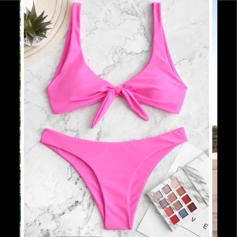 ZAFUL Knotted Bikini Set- Neon Pink M